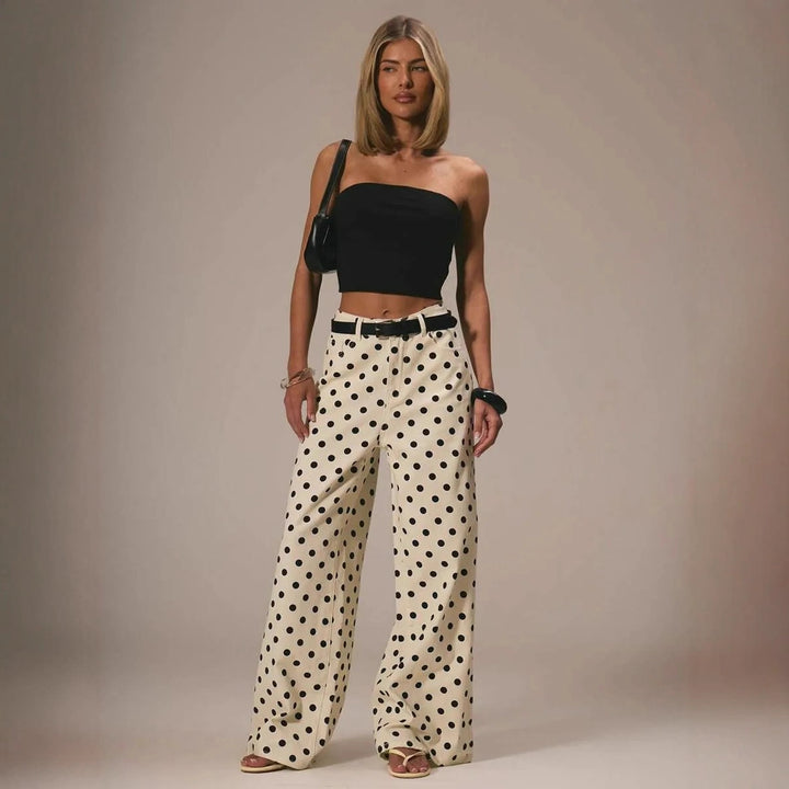 Damen weite Polka-Dot Palazzo-Hosen mit high-waist Schnitt Lisslune
