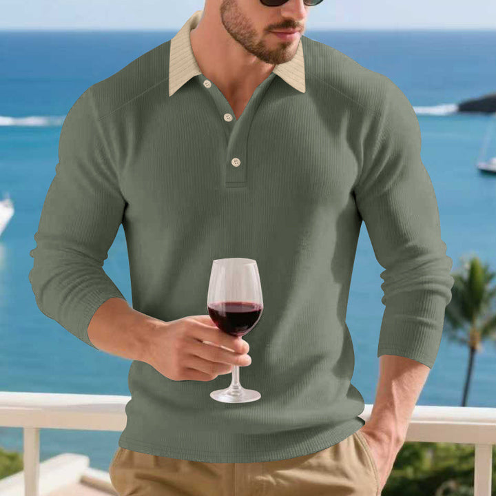 Men's long-sleeved polo shirt with textured collar Lisslune