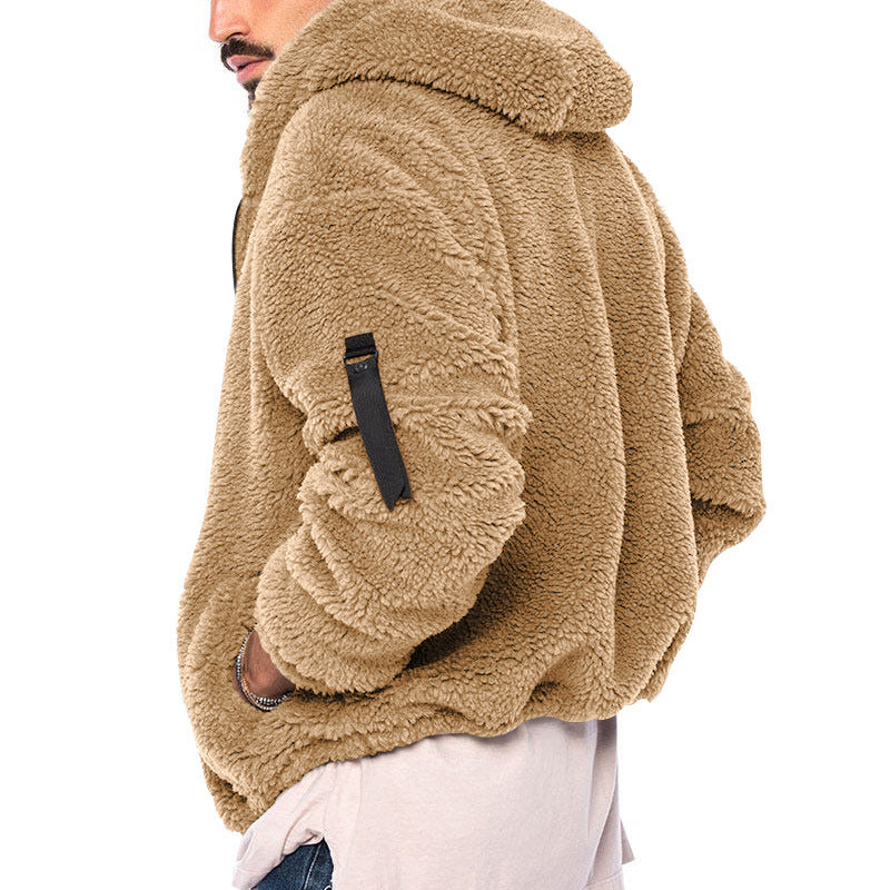 Men's Cozy Fleece Jacket with Hood and Practical Zipper Pockets Lisslune
