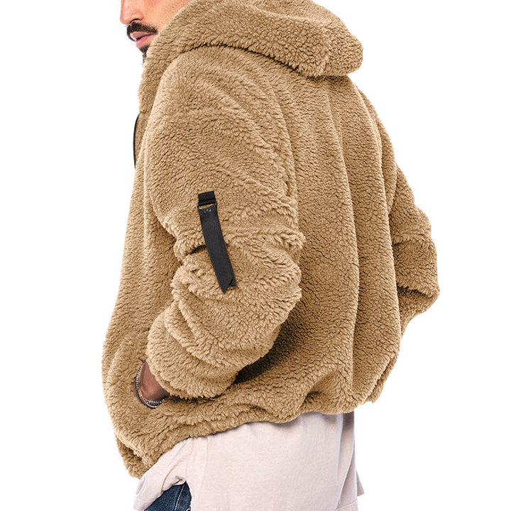 Men's Cozy Fleece Jacket with Hood and Practical Zipper Pockets Lisslune