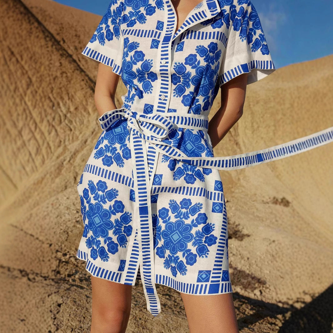 Women's leisure dress with floral pattern and comfortable waist belt Lune London