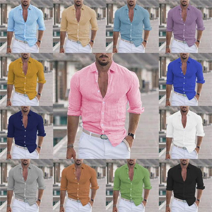 Men's casual linen shirt with button-free front and elegant details Lisslune