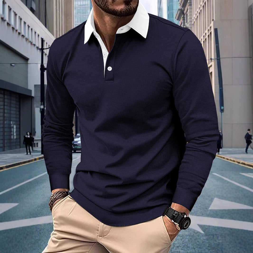 Men's long sleeve polo shirt with modern collar and comfortable fit Lisslune
