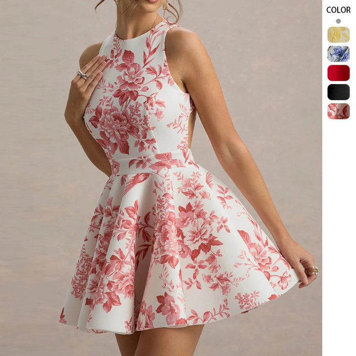 Women Playful fitted minimal dress with swinging skirt and half back view Lisslune