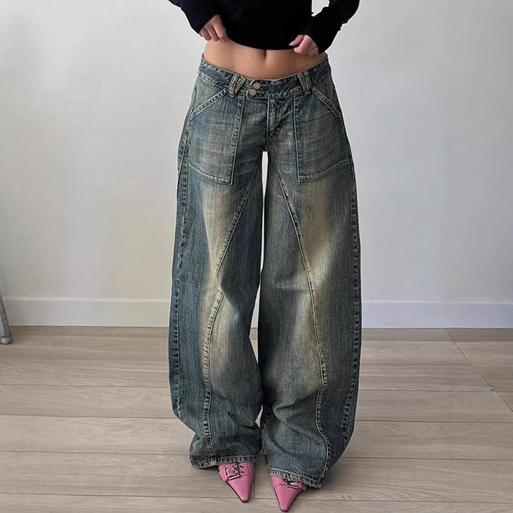 Damen weite Jeans mit lässigem Schnitt und einzigartigem Design Lisslune