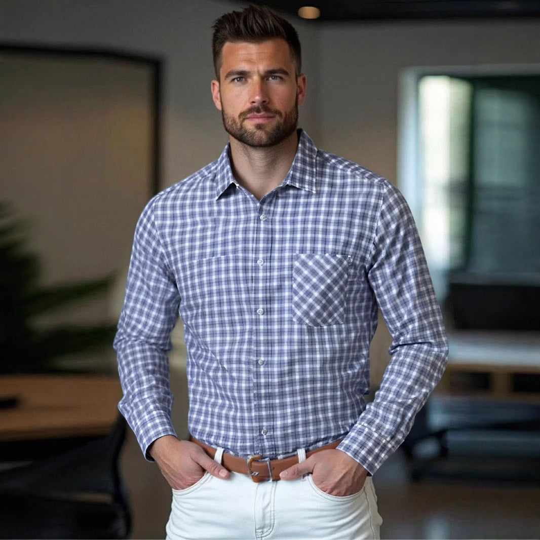 Men's checked long-sleeve shirt with breast pocket Lisslune