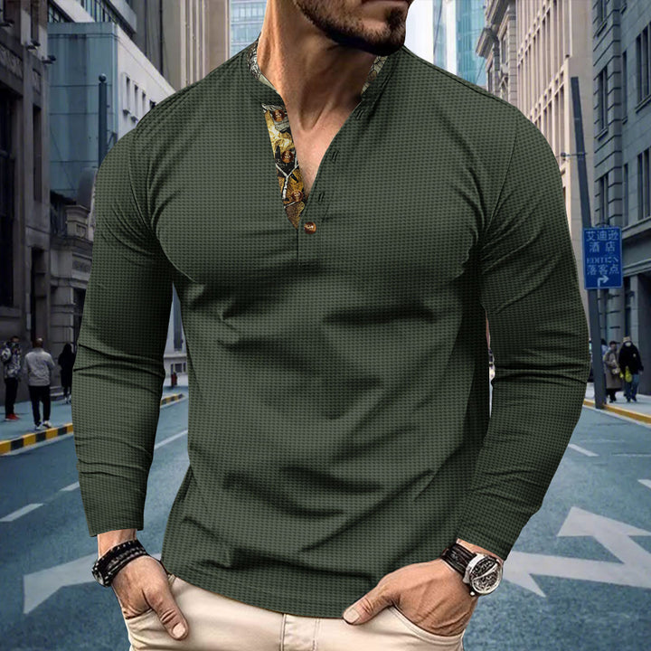 Men's elegant long sleeve shirt with fashionable stand-up collar and unique patterns Lisslune