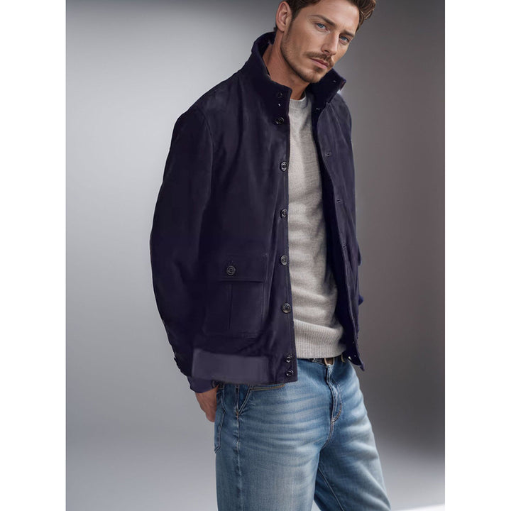 Men's fashionable transitional jacket with high collar and patch pockets Lisslune