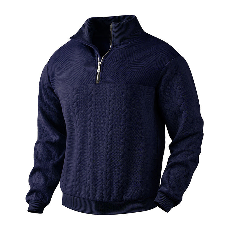 Men's elegant knitted pullover with half-closed zipper and textured design Lisslune