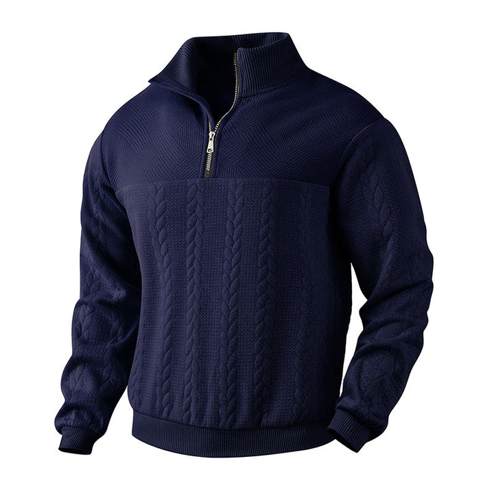 Men's elegant knitted pullover with half-closed zipper and textured design Lisslune