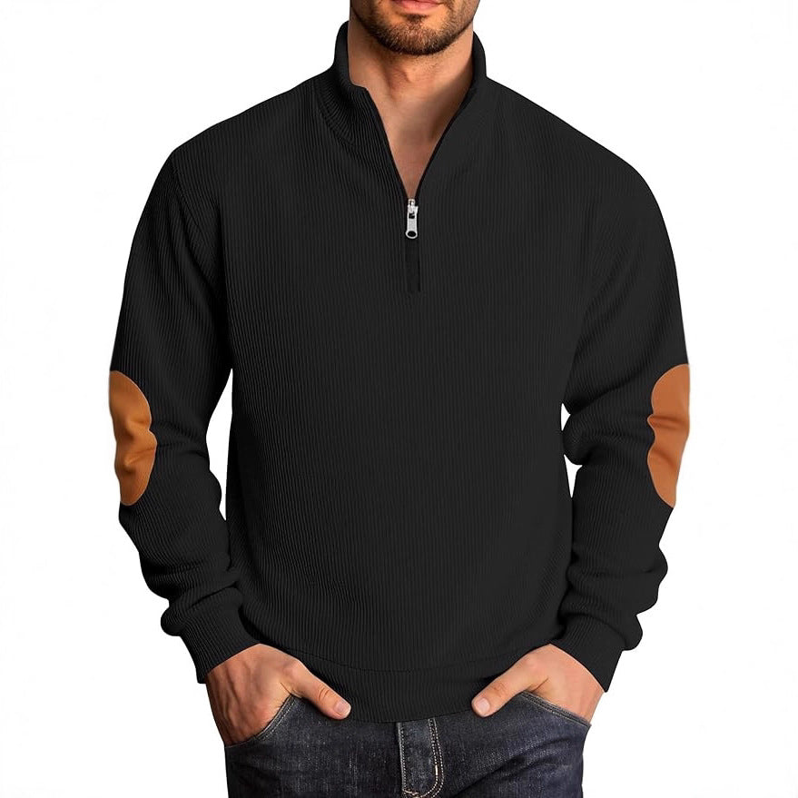 Men's knitted sweater with fashionable high collar and contrasting elbow patches Lisslune