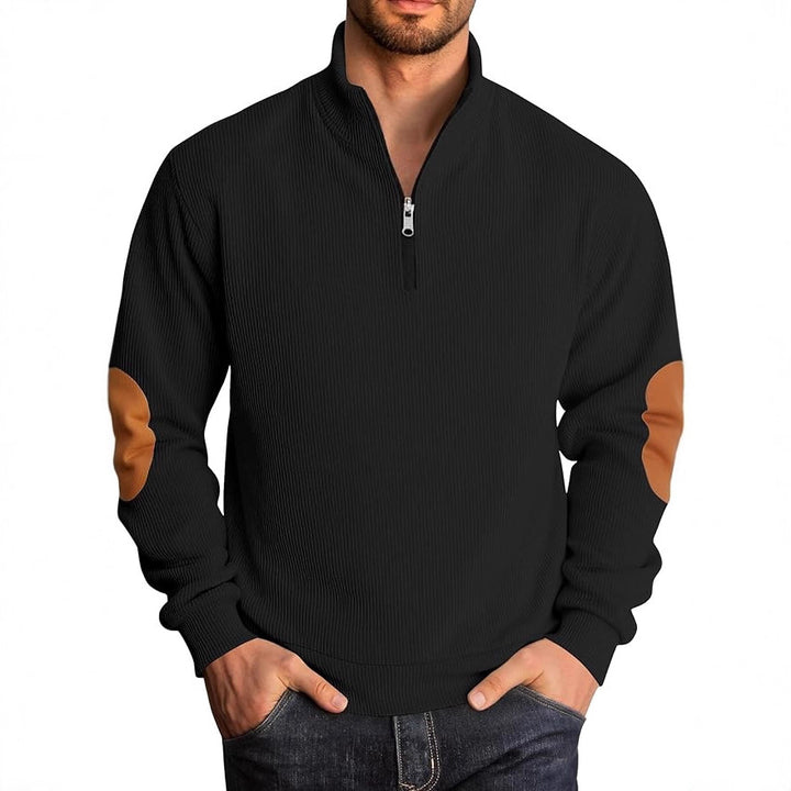 Men's knitted sweater with fashionable high collar and contrasting elbow patches Lisslune