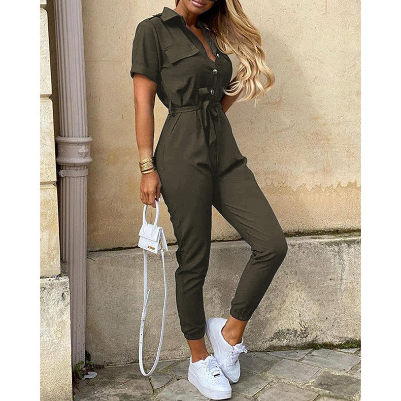 Damen eleganter Jumpsuit mit tailliertem Schnitt und praktischen Taschen Lisslune