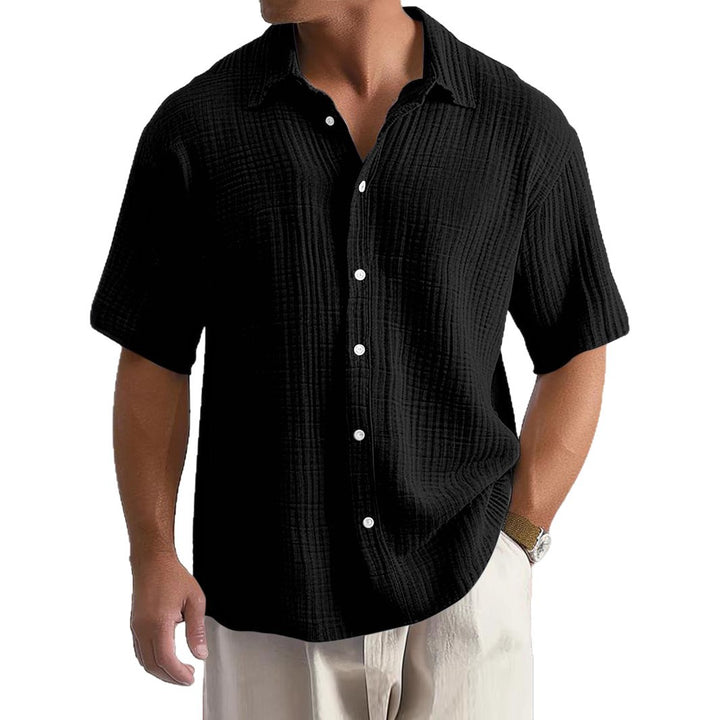 Men's short-sleeve shirt with textured cotton fabric and breathable fit Lisslune