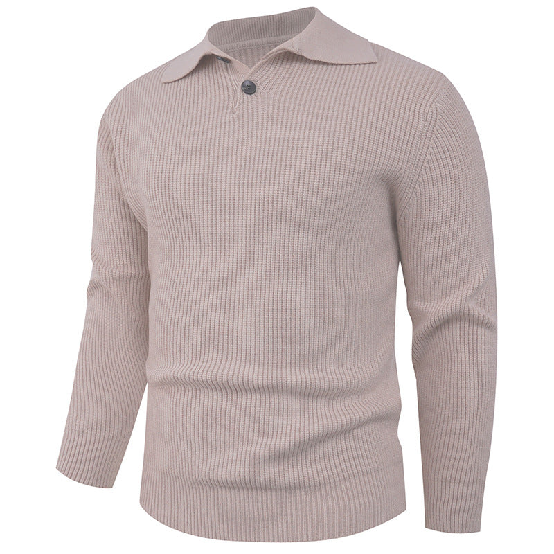 Men's knit pullover with modern polo collar and functional button closure Lisslune
