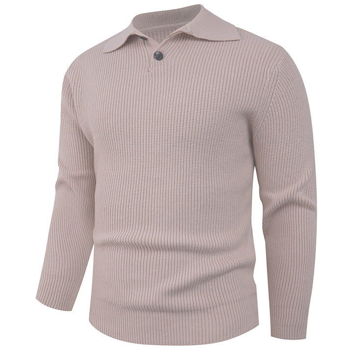 Men's knit pullover with modern polo collar and functional button closure Lisslune