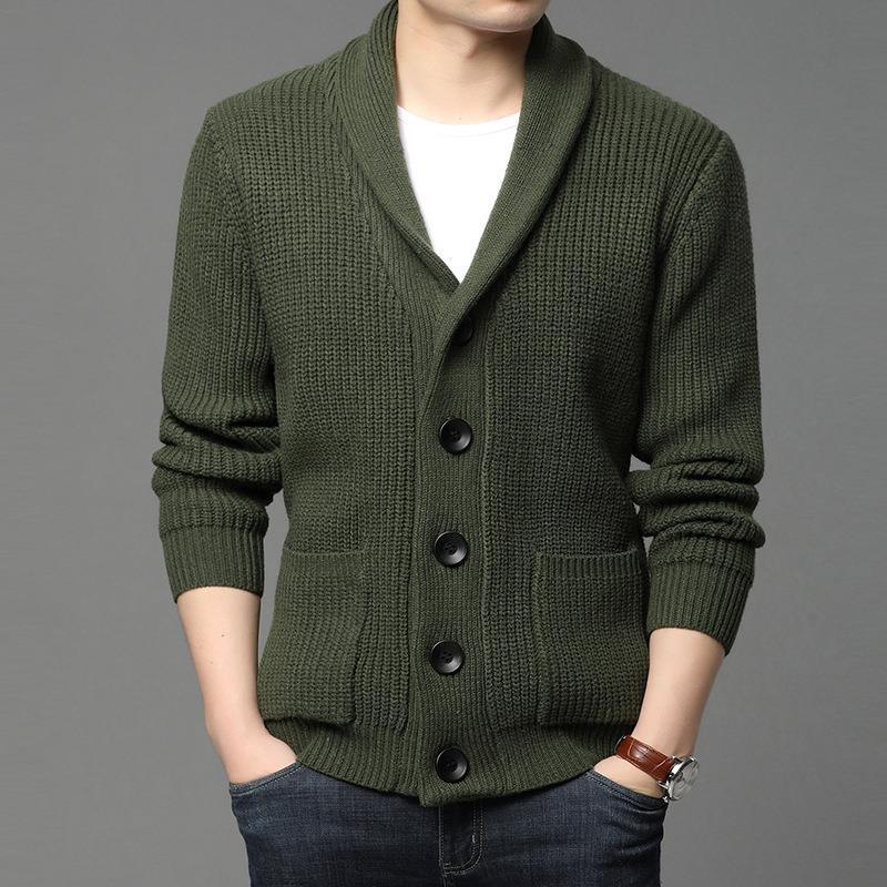 Men's cozy knit cardigan with stylish collar and functional pockets Lisslune
