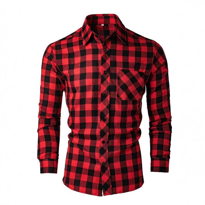 Men's flannel shirt with classic check pattern and chest pocket Lisslune
