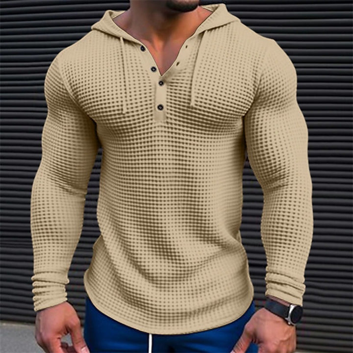 Men's casual waffle texture hoodie with button placket Lisslune