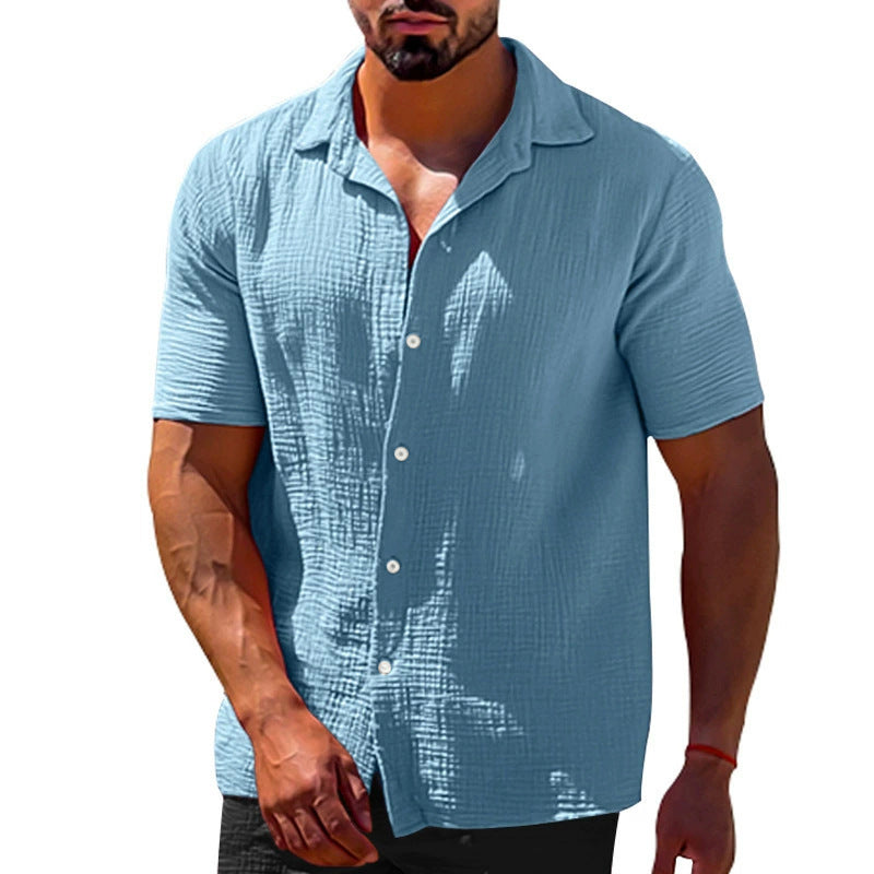 Men's short-sleeve shirt with casual texture and modern button details Lisslune
