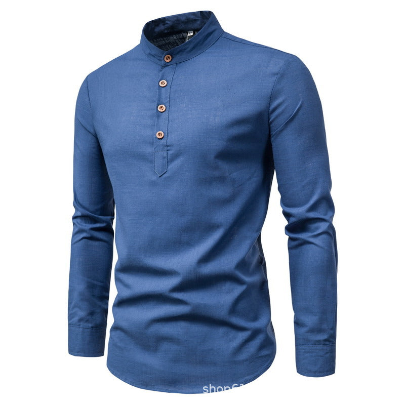 Men's shirt with mandarin collar and wooden buttons Lisslune