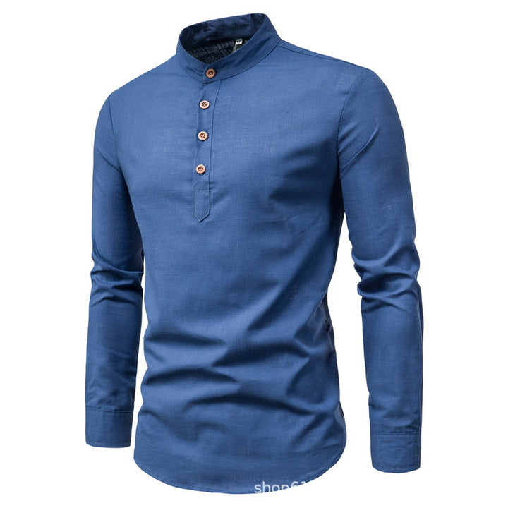 Men's shirt with mandarin collar and wooden buttons Lisslune