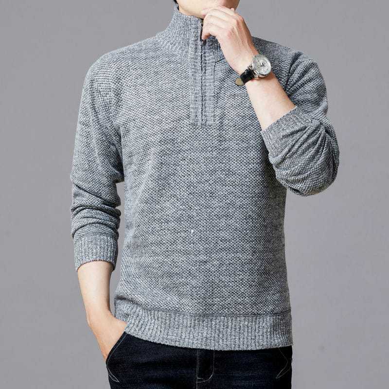 Men's Pullover with Stand-Up Collar and Textured Pattern Lisslune