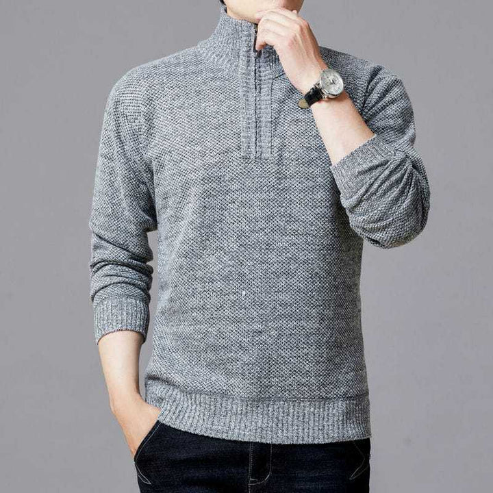 Men's Pullover with Stand-Up Collar and Textured Pattern Lisslune