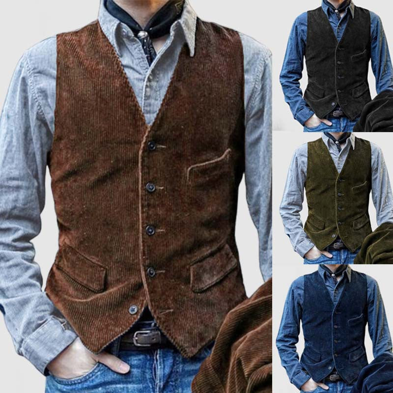 Men's elegant corduroy vest with modern pockets Lisslune