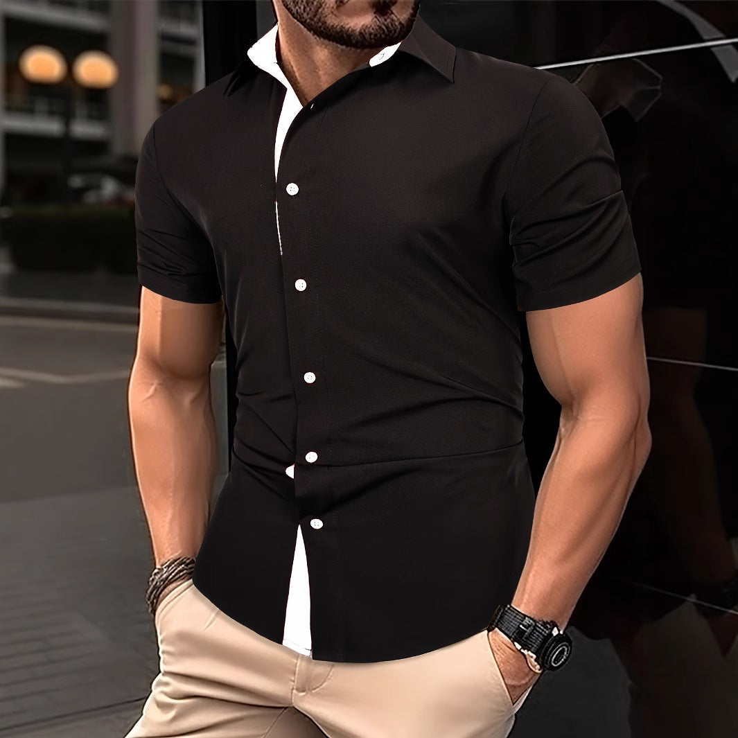 Men's short-sleeve shirt with modern contrast collar and stylish button design Lisslune
