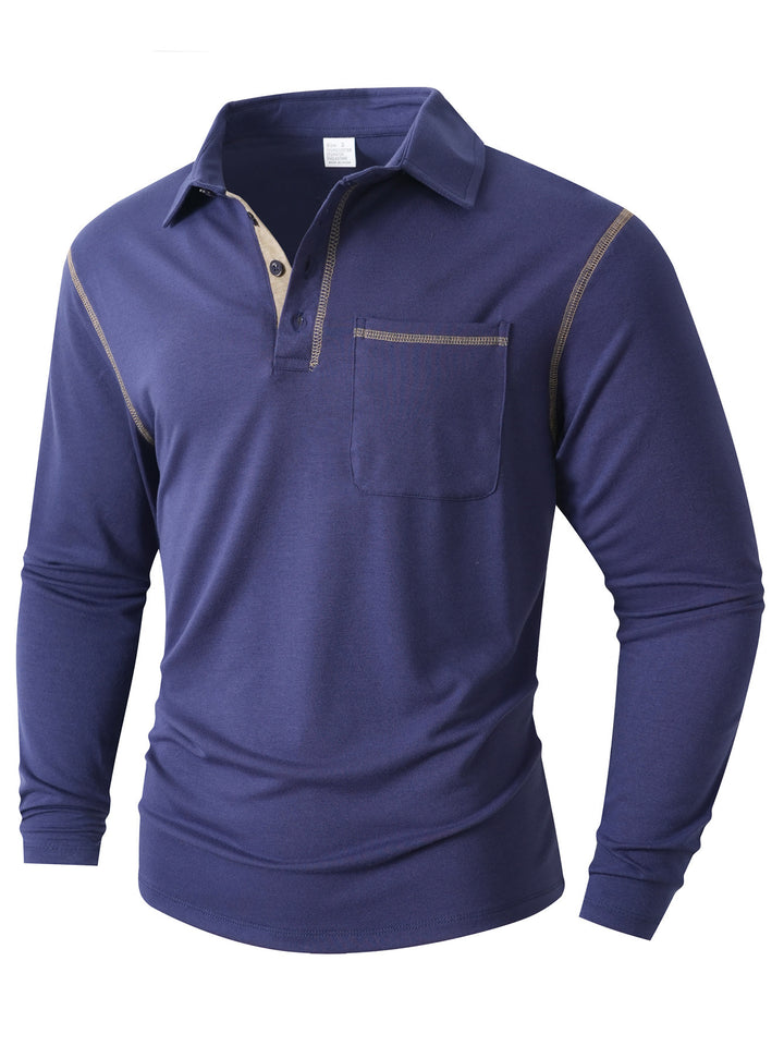 Men's stylish long sleeve polo shirt with practical chest pocket and elegant contrast details Lisslune