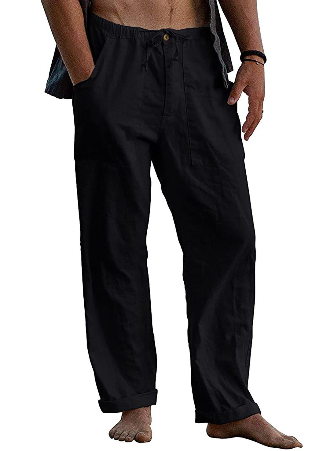 Men's Loose Linen Pants with Elastic Waistband and Versatile Pockets Lisslune