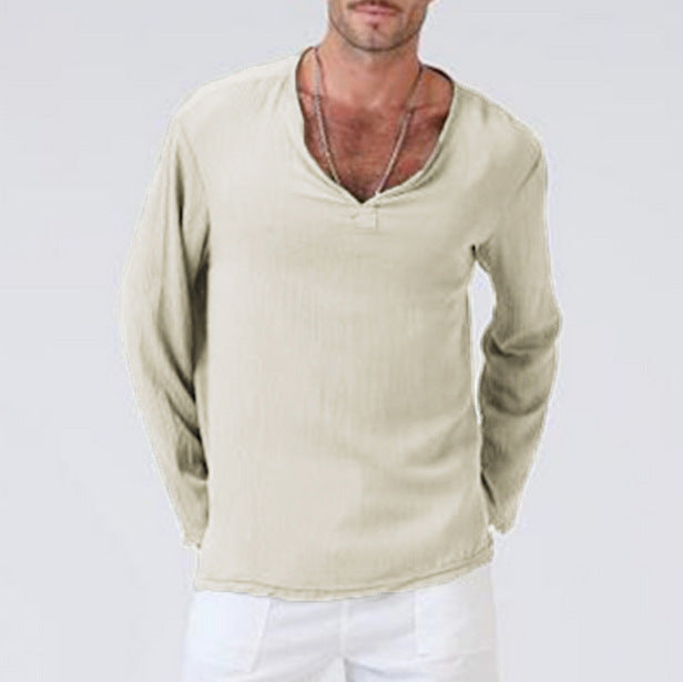 Men's long sleeve shirt with V-neck and casual fit Lisslune
