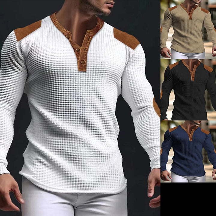 Men's structured long sleeve shirt with fashionable leather applications Lisslune