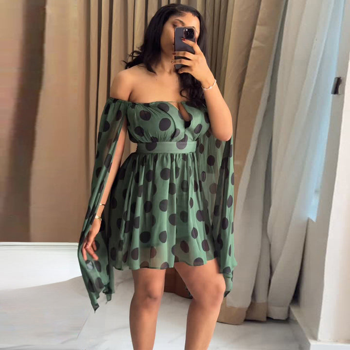 Ladies mini dress with exciting off-shoulder design and wide-cut sleeves Lisslune