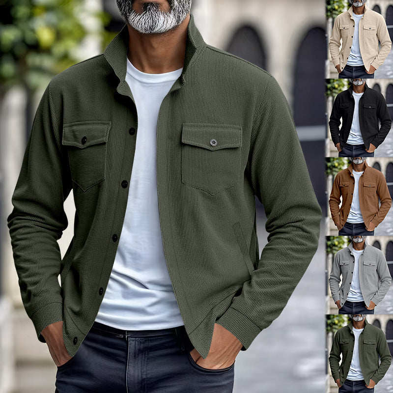 Men's Casual Cord Jacket with Practical Chest Pockets Lisslune