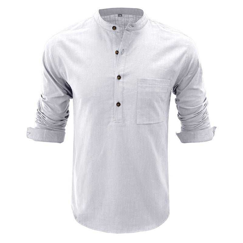 Men's linen shirt with classic Henley neckline and practical chest pocket Lisslune