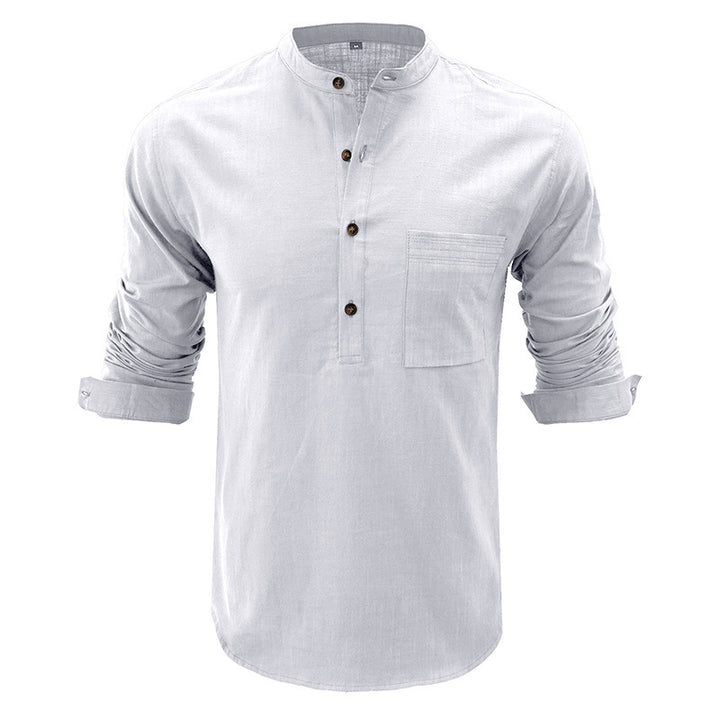 Men's linen shirt with classic Henley neckline and practical chest pocket Lisslune