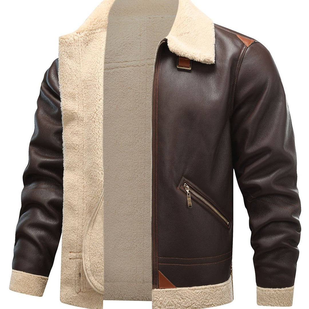 Men's Elegant Leather Jacket with Fur Collar Lisslune