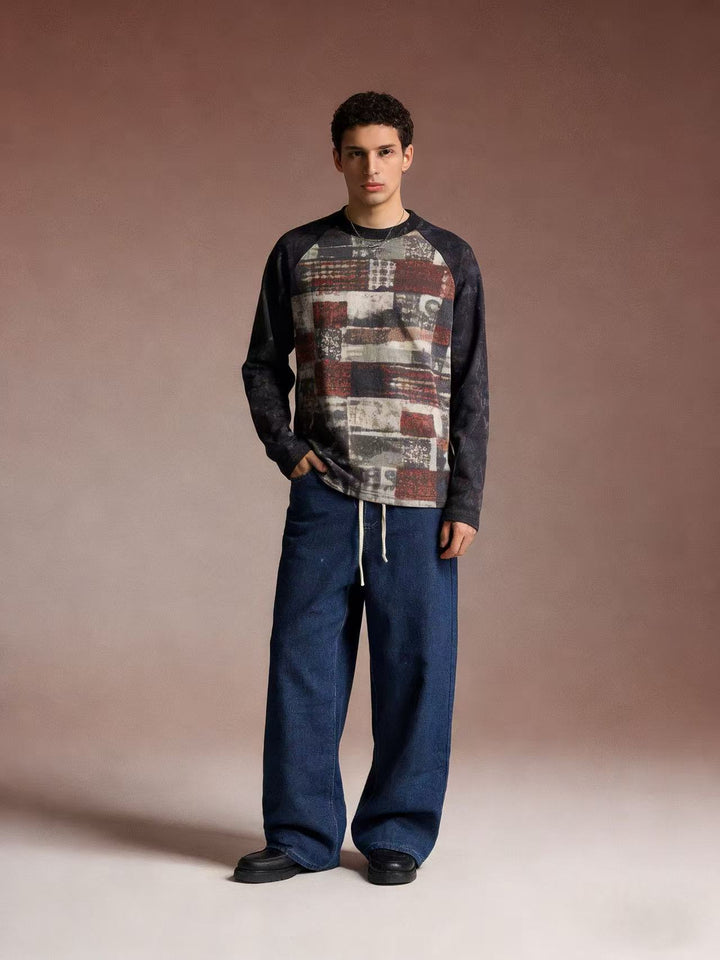 Herren lässiges Sweatshirt mit grafischem Print und Raglanärmeln Lisslune