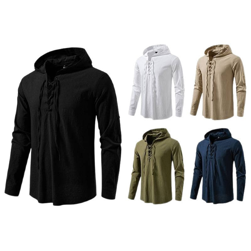 Men's hooded top with unique lacing design Lisslune