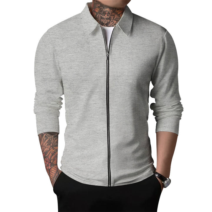 Men's Elegant Long Sleeve Shirt with Textured Surface and High-Quality Zipper Lisslune