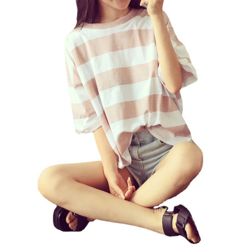 Women's striped oversized T-shirt made of lightweight cotton blend Lisslune