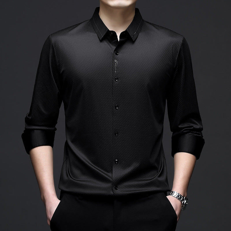 Men's Elegant Long Sleeve Shirt with Fine Stripe Pattern Lisslune