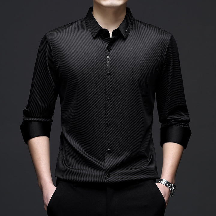 Men's Elegant Long Sleeve Shirt with Fine Stripe Pattern Lisslune