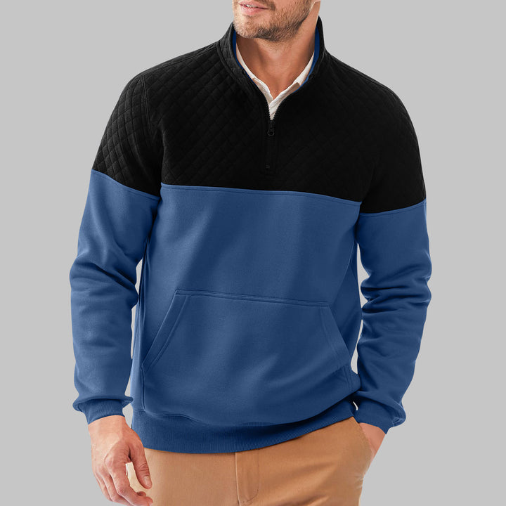 Men's quilted pullover with short zipper and practical kangaroo pocket Lisslune