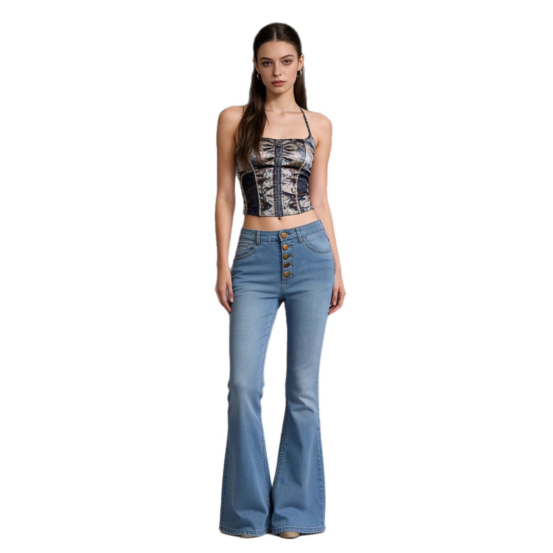 Damen Schlagjeans mit bunten Knopfdetails und hohem Bund Lisslune