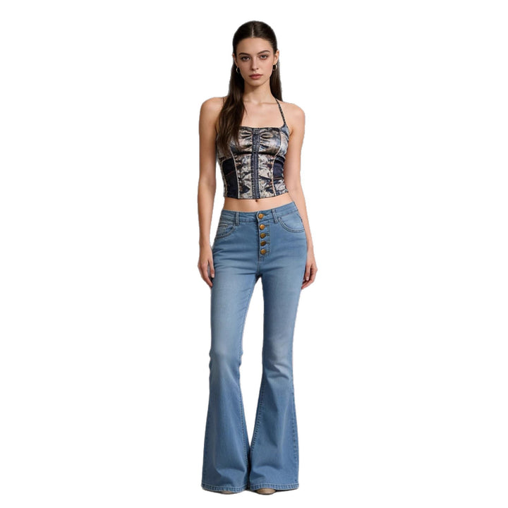 Damen Schlagjeans mit bunten Knopfdetails und hohem Bund Lisslune