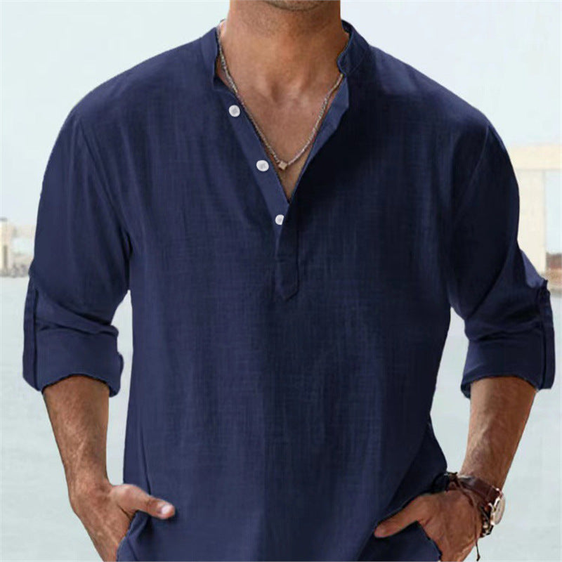 Men's Long Sleeve Henley Shirt with Casual Button Closure and High Quality Cotton Lisslune