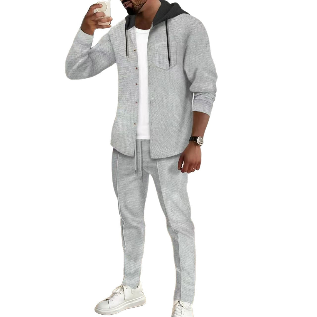 Men's casual tracksuit set with textured top and elastic jogging pants Lisslune